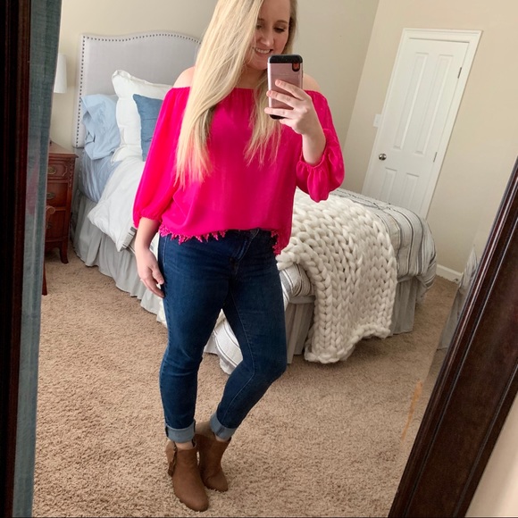 🎉HP🎉 Ya Los Angeles Pink Off-Shoulder Top Large - Picture 1 of 8
